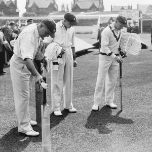 Australian test cricket team inspecting the pitch before the game at Trent Bridge Australian test cricket team inspecting the pitch before the game at Trent Bridge
