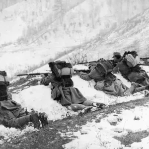 Austrian troops seen here defending a mountain top during the winter campaign Austrian troops seen here defending a mountain top during the winter campaign