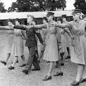 Black and white Print of ATS soldiers in drill formation, 3rd October 1941