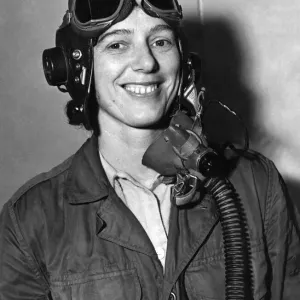 Aviation Pilot: Mrs. Burne in flying kit. October 1954 P004742 Aviation Pilot: Mrs. Burne in flying kit. October 1954 P004742
