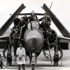 Aviation - RAF St Athan - Chief techinician Paul Cavanagh with his service crew on a Aviation - RAF St Athan - Chief techinician Paul Cavanagh with his service crew on a