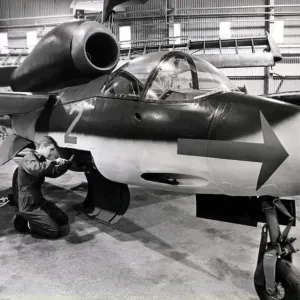 Aviation - RAF St Athan - The Heinkel HE162 Voldsjager fighter lines up for some care Aviation - RAF St Athan - The Heinkel HE162 Voldsjager fighter lines up for some care