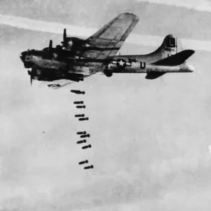 B-17 Flying Fortress bombers of the United States Army Eighth Air Force sent their bombs