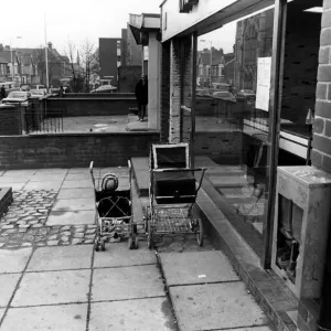 Babies parked outside a chippy on Heaton Road, Newcastle on 13th March 1986 Babies parked outside a chippy on Heaton Road, Newcastle on 13th March 1986