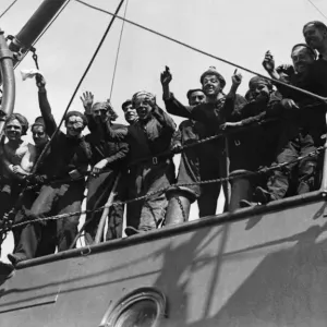 Print of a Royal Navy submarine christening during World War II