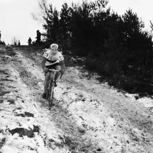 Bagshot Cyclist scramble on Bagshot Heath Surrey. 17th January 1960
