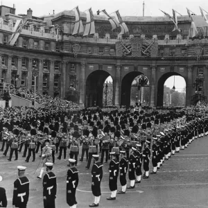 Band and Corps of Drums of the Welsh and Irish Guards part of Her Majesty Procession make Band and Corps of Drums of the Welsh and Irish Guards part of Her Majesty Procession make
