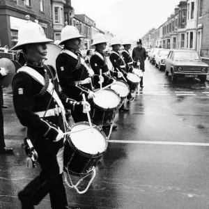 The band of the Royal Marines leading the parade through a deluge to Blyth Market Square The band of the Royal Marines leading the parade through a deluge to Blyth Market Square