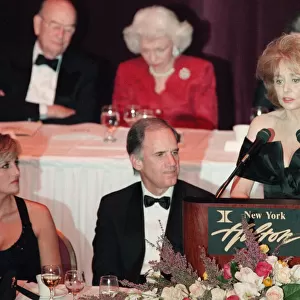 Barbara Waters makes a speech before presenting an award to Princess Diana in New York