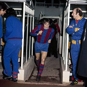 Barcelona footballer Johan Cruyff enters the pitch before his side