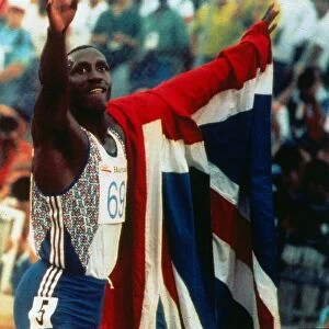 Barcelona Olympics 1992 Linford Christie after winning the Gold in the 100 meters