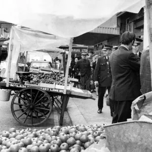 Barrow boys with their barrows lined up ready to go trading on the streets of Newcastle