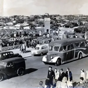 Barry Island - Car parks full as people, cars and buses flock to the beach. c. July 1959