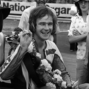 Barry Sheene motorcycle racing champion during John Player Grand Prix at Silverstone