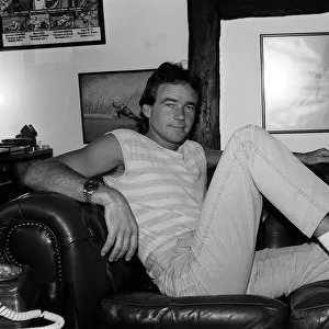 Barry Sheene rests at home after breaking his ankle, May 1985