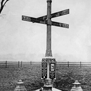 Bassetts Pole at the crossroads of the A446 and A453. The signpost was erected by