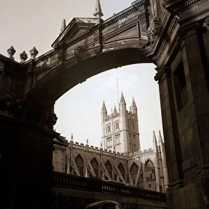 Bath Abbey viewed through the cloisters archway Religion Architecture