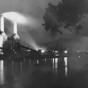 Battersea Power Station illuminated for World Power Conference, 17th July 1950