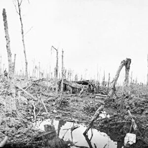 Battle of Messines Ridge. British troops viewing the smashed remains of a German bunker
