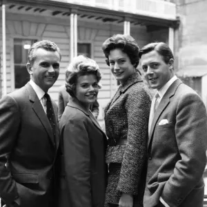 BBC announcers Kenneth Kendall, Judith Chalmers, Nan Winton and Michael Aspel