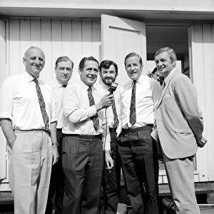 BBC Cricket commentary Team, Oval, August 1970 l-r Brian Johnston, John Arlott