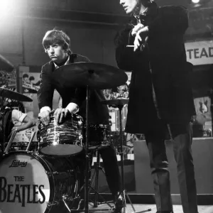 Ringo Starr with George Harrison at TV House Print 20th March 1964 Ringo Starr with George Harrison at TV House Print 20th March 1964