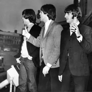 Print of The Beatles on Empire Theatre balcony, Liverpool, November 1964