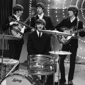 The Beatles on the set of Top of the Pops, their first and last time on the show