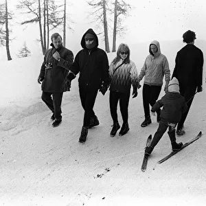 Beatles singer John Lennon on a skiing holiday in St Moritz Switzerland with his wife