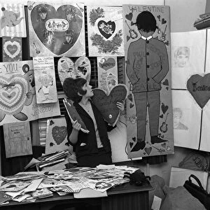 Beatles valentines day cards are sorted and looked trough at the fan club
