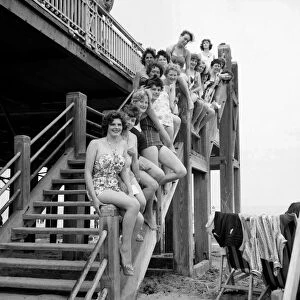 Beauty contest girls playing on the beach at Margate. 7th September 1960