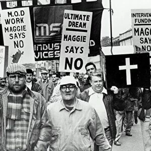 Belfast Shipyard Workers Protest Against Margaret Thatcher
