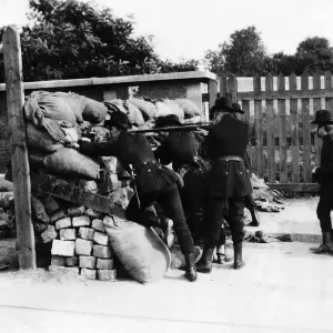 Belgian soldiers behind a barricade in Brussels 1914 World War One Belgian soldiers behind a barricade in Brussels 1914 World War One