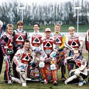 Belle Vue Aces speedway team. Back row, left to right, Don Perrin, Jason Lyons Belle Vue Aces speedway team. Back row, left to right, Don Perrin, Jason Lyons