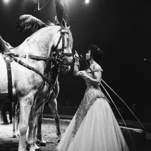 Bertram Mills Circus, a woman who performs with horses. 19th December 1958