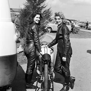 Beryl Swain and Ceri Dundas-Slater motorcycle road racers competing in the 50cc