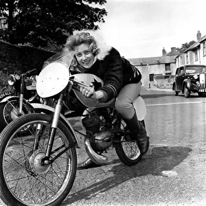 Beryl Swain sitting on a motorbike