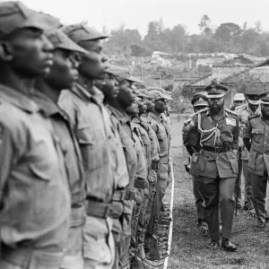 Biafran soldiers line up for inspection by Colonel Odumegwu Ojukwu Biafran soldiers line up for inspection by Colonel Odumegwu Ojukwu