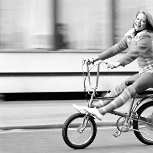 Bicycle, Chopper, Culture / Icon. Model Susan Sayer riding on bike