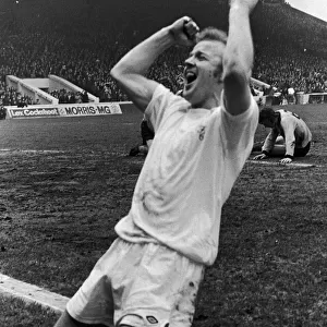 Billy Bremner celebrates after scoring against Wolves at Maine Road to put Leeds through