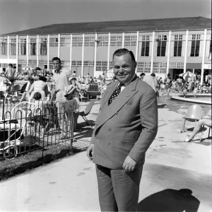 Billy Butlin at his Butlins Holiday Camp in Minehead holiday resorts in Britain Billy Butlin at his Butlins Holiday Camp in Minehead holiday resorts in Britain