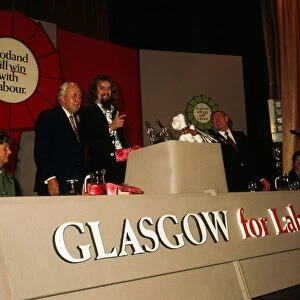Billy Connolly on platform with Harold Wilson at the Scottish Labour Party Conference1974