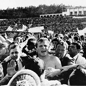 Billy McNeill is swamped by fans after Celtics European Cup win 1967 Lisbon Lions