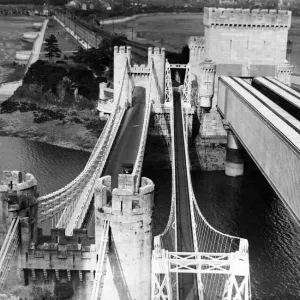 A Birds Eye View of Conwy Bridges, Print 1930