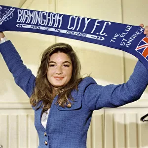 Birmingham City MD Karren Brady holding a club scarf, circa 1993
