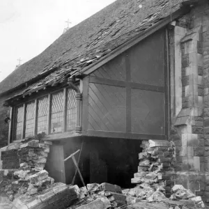 Blast from a Nazi bomb caused this damage to a church in South Wales. Circa 1941 Blast from a Nazi bomb caused this damage to a church in South Wales. Circa 1941