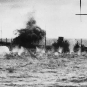 Blenheim aircraft of R. A. F. Mediterranean command delivers an attack from mast-high on an Blenheim aircraft of R. A. F. Mediterranean command delivers an attack from mast-high on an