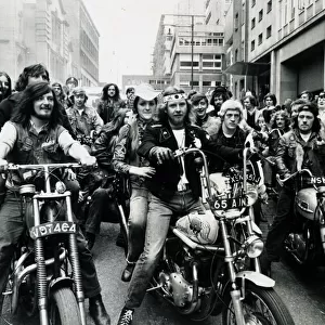 Blue Angels on their motorbikes for a wedding in Glasgow 1971 youth groups gang