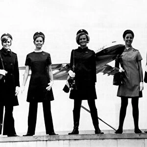 BOAC Air stewardesses line up together at a London airport