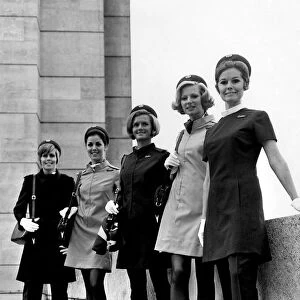 BOAC Air stewardesses line up together at a London airport